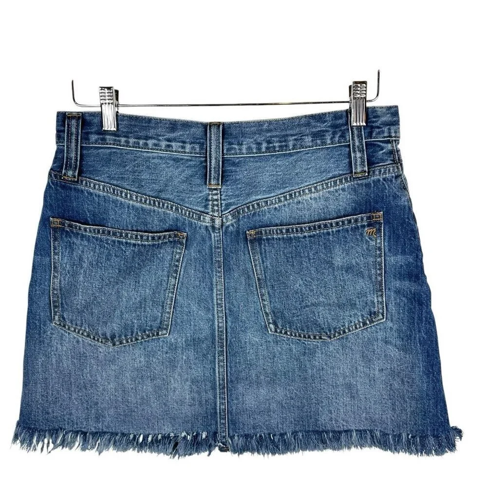 Madewell, New, Rigid Denim Straight Destructed Mini Jean‎ Denim Skirt, Size 28